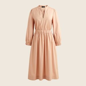 J. Crew Cotton Cinched-Waist Cotton Poplin V-Neck Midi Dress NWOT